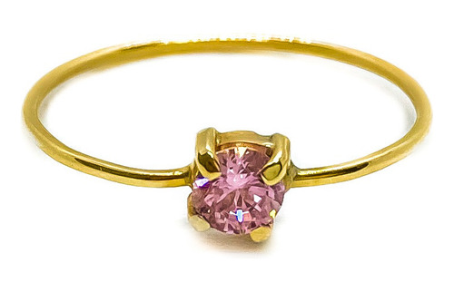 Anillo Solitario Cintillo Rosa Francia Oro 18k T:16 