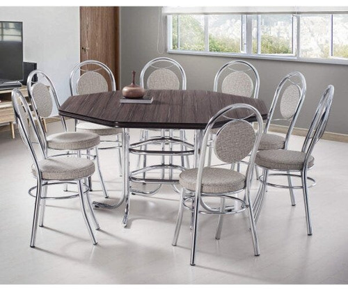 Conjunto De Mesa Com 8 Cadeiras Estofadas Mirela Móveis