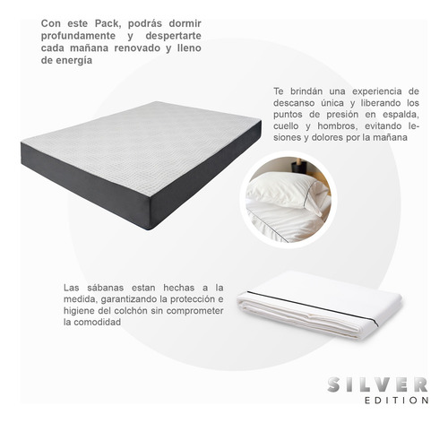 Colchón Queen Size En Caja 20 Cm + Juego Sábanas Y Almohada Blanco Y Gris