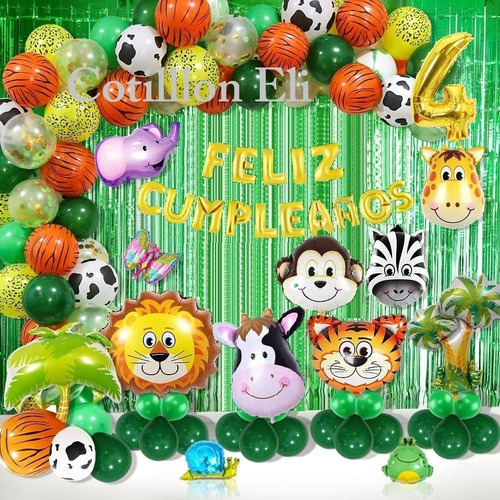 Set Deco Globos Animalitos Selva  Elefante Granja Cortina