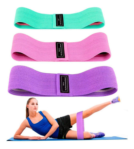 Kit 3 Faixas Elásticas Hip Band Exercícios Em Casa Funcional