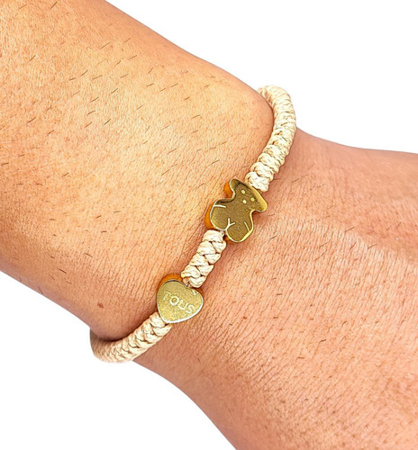 Pulsera Ajustable Con Dije De Oso Y Corazón Dorado Acero