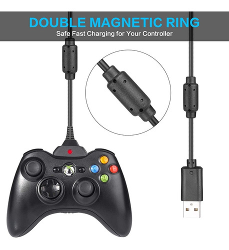 Imagen 8 de 10 de Cable Cargador Compatible Joystick Xbox 360 Pc Usb 2 En 1