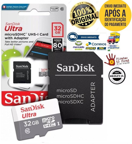Micro Sd Ultra 32gb Classe10 80mbs Sandisk Original Lacrado