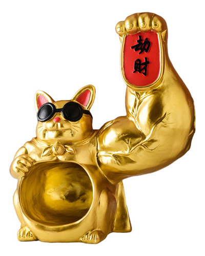 Figura De Gato De La Suerte Con Brazo Musculoso Grande,