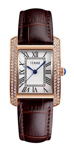 Reloj Feraud Mujer Cuero Marron Con Rose Piedras F5570 Lrgcm