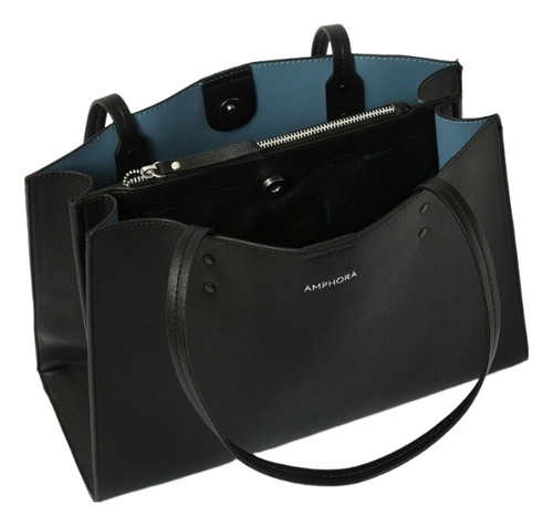 Cartera Shopper Femenina Amphora Sanuna Color negro Asas negras