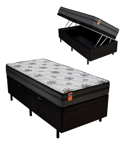 Cama Box Solteiro Baú Molas Max Force Pérola Fortezza 88x188