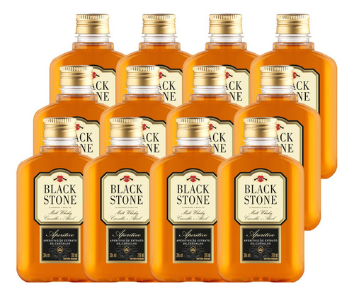 Kit 12 Black Stone Aperitivo De Carvalho Mini Whisky 200ml