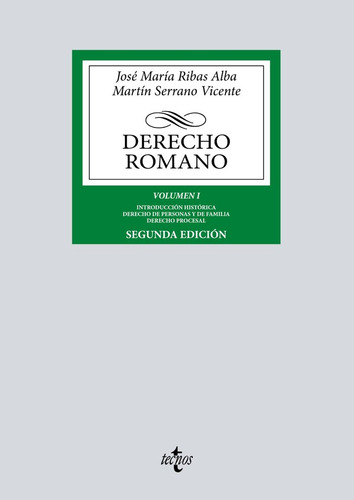 018 Derecho Romano I, De Aa.vv.., Vol. 1. Editorial Tecnos, Tapa Blanda, Edición Segunda Edición En Español