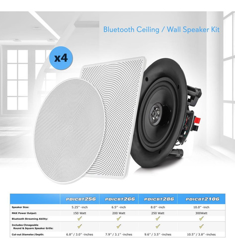 Pyle Kit 4 Parlantes 5.25 Pulgadas Bluetooth De Techo