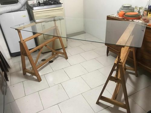 Mesa/escritorio Tipo Estudio Madera Y Tope Vidrio