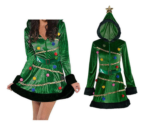 Última Versão Vestido De Árbol De Navidad Para Mujer, Disfraz Elegante De