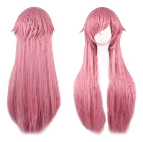 80cm Largo Recto Animado Peluca Rosa Pelo Pelucas Cosplay