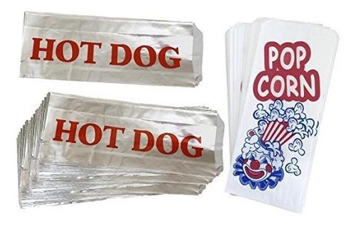 Papel Palomitas Bolsas - Impreso Foil Hot Dog Bolsas - 50 Ca