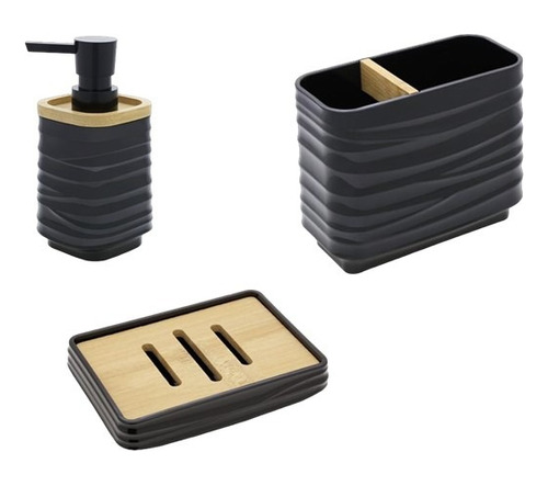 Set Accesorios Baño X3 Acrílico Bamboo Dispenser Vaso Jabón