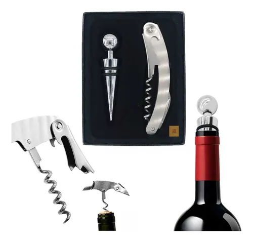 comprar Kit Vinho 2pç Abridor Saca Rolha Tampa Veda Garrafa Aço Inox