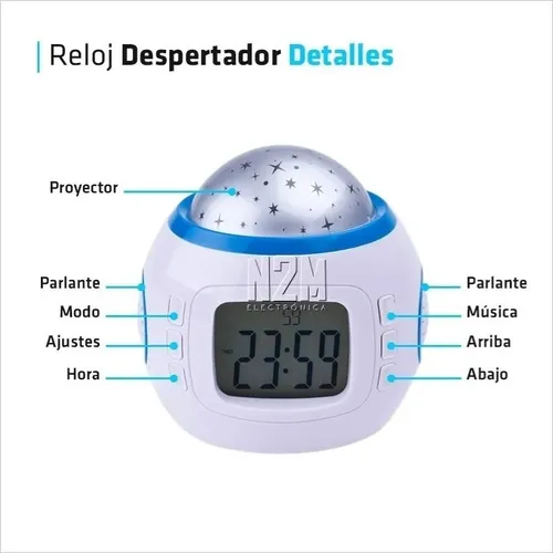 Reloj despertador con proyector digital LED