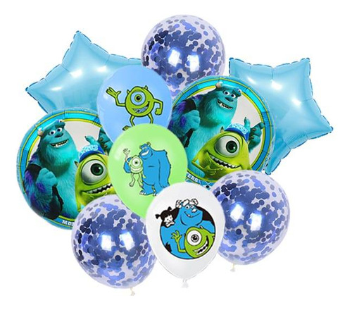 Set 10 Globos Metálico Monster Inc Sulley Azul Fiesta Y 