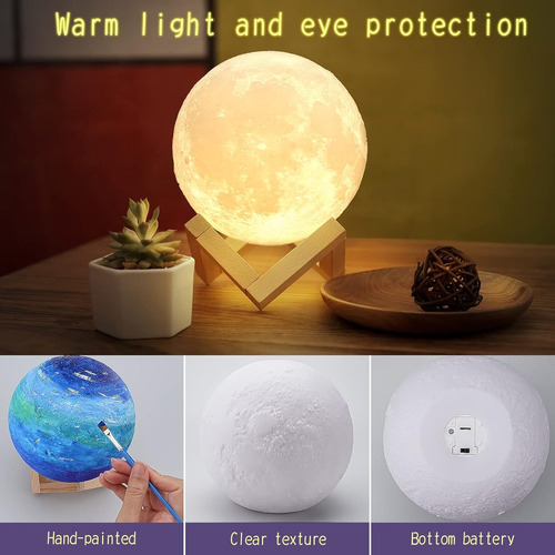 Lámpara De Luna Llena 3d Print Recargable 16 Colores
