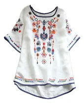 Comprar Blusas Bordadas De Algodón Y Lino Con Cuello Redondo Y Manga