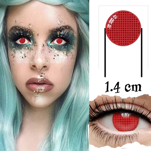 Imagen 2 de 10 de Pupilentes Red Rojos Completos Disfraz Halloween Cosplay