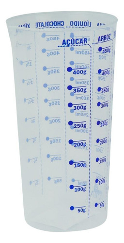 Vaso medidor graduado de plástico, capacidad 500 ml, color transparente