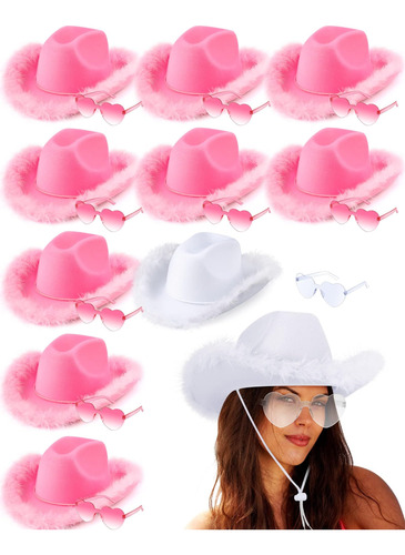 20 Piezas Sombrero Vaquera Vaquero Rosa Con Gafas Sol Forma