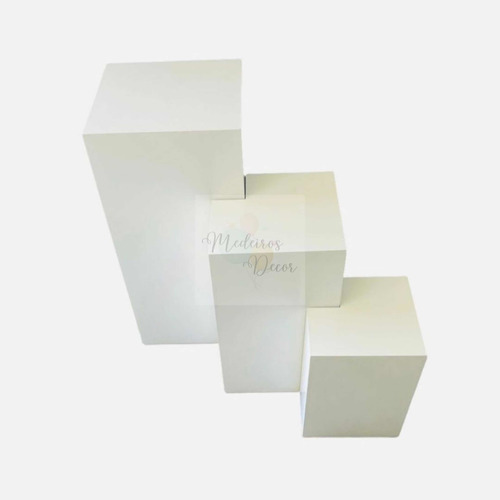 Trio De Cubos Desconstruído Mdf Decorado Branco