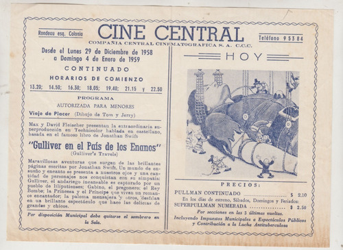 1959 Programa Cine Central Gulliver Pais Enanos Montevideo