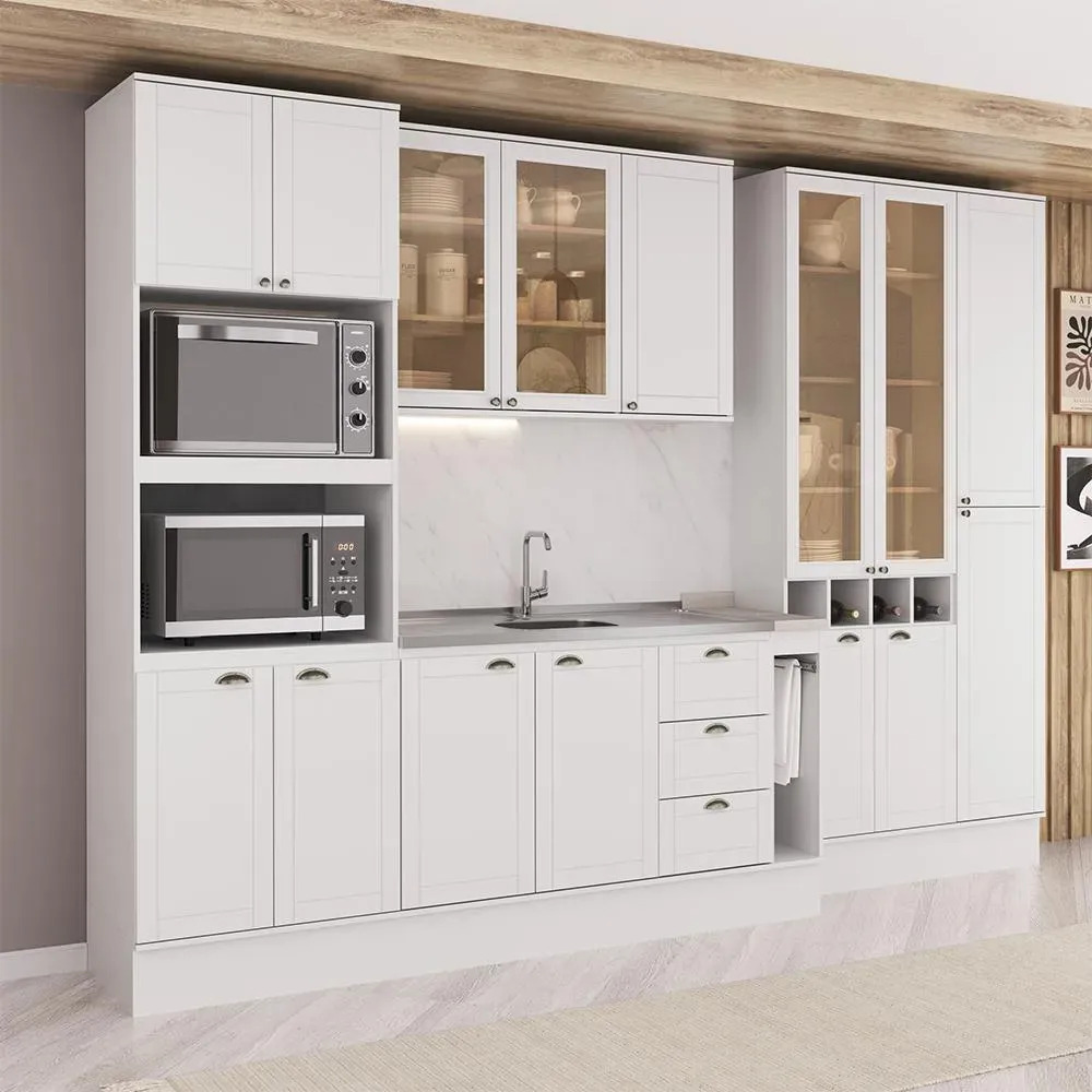 Armário De Cozinha Completa Milla Living Carraro Branco Branco