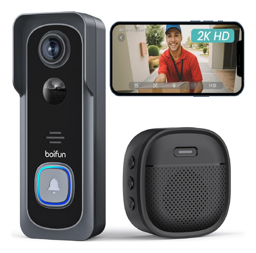 Timbre Inalámbrico Boifun Con Video Hd 2k Y Visión Nocturna Negro