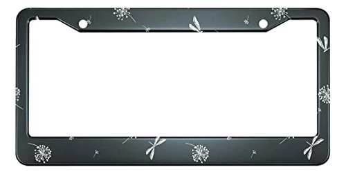 Flowers And Dragonflies License Plate Frame Black And W...