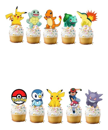 Pack 12 Pinchos Topper Para Cup Cake Pokemon