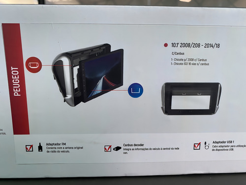 Moldura Painel Multimidia Peugeot 2008 208 + Ré + Chicote