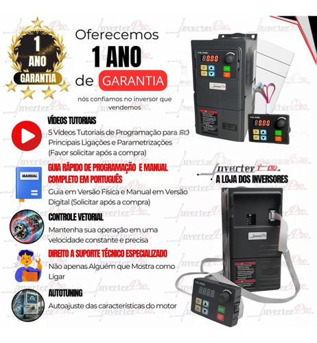 Inversor De Frequencia 3cv 380v 3hp 2,2kw Trifásico Freio