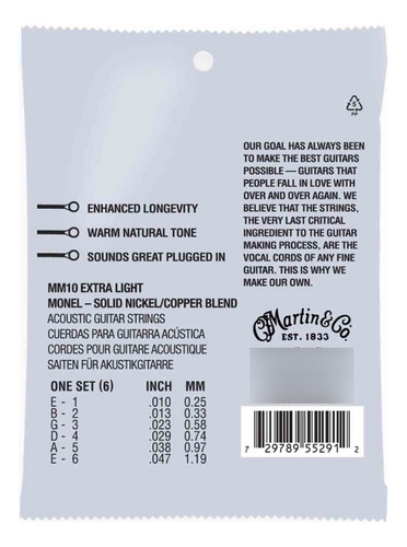 Juego De Cuerdas Para Guitarra Electroacustica, Extra Light