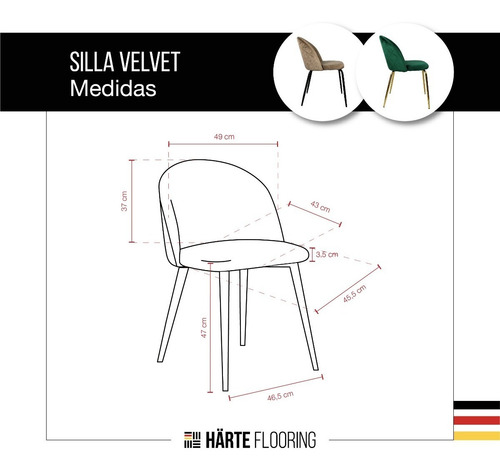 Silla Velvet Tapizadas Comedor Patas Diseño Pack X2