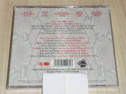Cd Whitesnake - Slip Of The Tongue 30th (europeu + 7 Bônus)