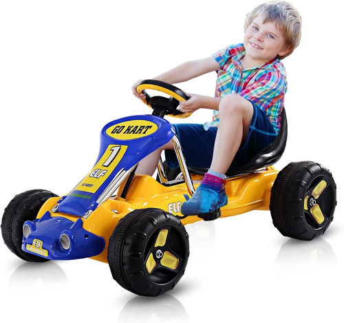 Carro Para Niños Tipo Go Kart Color Amarillo Marca Costzon