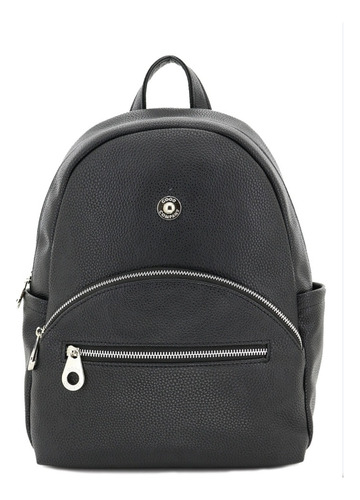 Mochila Grande Con Bolsillo Circular Al Frente Negro Liso