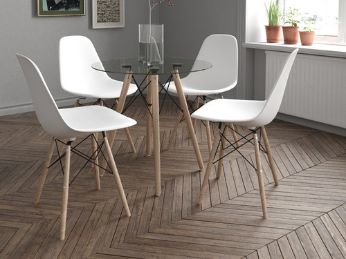 Moderna Mesa De Comedor Circular Eames Vidrio Templado 80