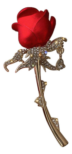 Broche De Rosas Rojas De Cristal Para Mujer Con Diamantes De