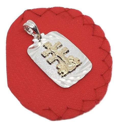 Imagen 3 de 5 de Dije Medalla Cruz De Caravaca Plata 925 Italiana Y Oro 00055