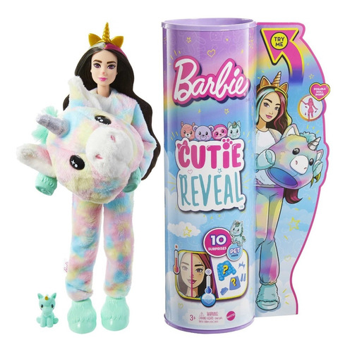 Imagen 1 de 5 de Muñeca Barbie Cutie Reveal Unicornio Hjl58 Mattel Bestoys
