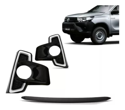 Kit Moldura Farol Milha E Moldura Capô Hilux 2017 2018 19 20