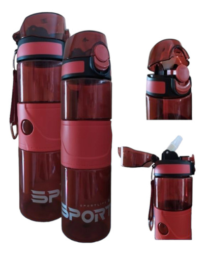 Botella Sport Para Agua 600ml Con Pitillo Y Tapa De Segurida