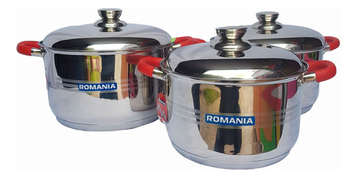 Set De Ollas Romania 6 Piezas En Color Rojo Acero Inoxidable