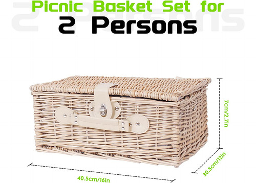 Cesta De Picnic De Mimbre 2 Personas, Juego De Mimbre F...