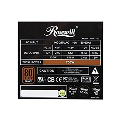Rosewill Atx 12v 750 Vatios 80 Plus Bronze Certificado Que S